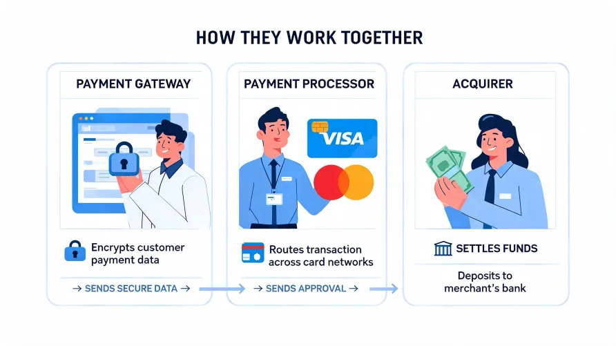 Payment Gateway vs Payment Processor vs Acquirer